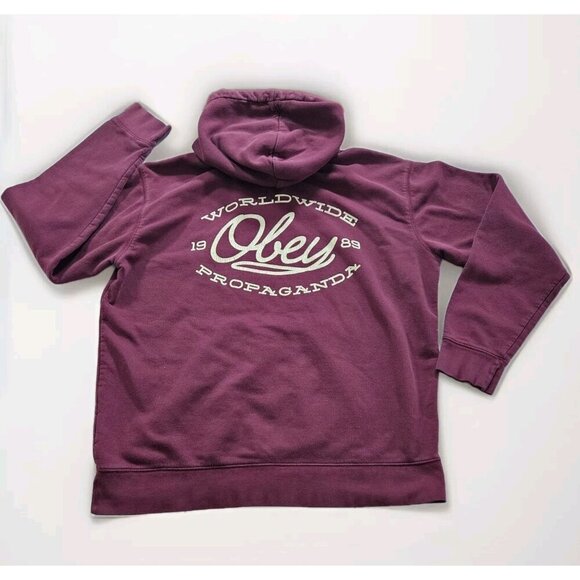 Obey Hoodie Mens L Burgundy Worldwide Propganda LS Fleece Skate Streetwear Punk - Picture 14 of 16